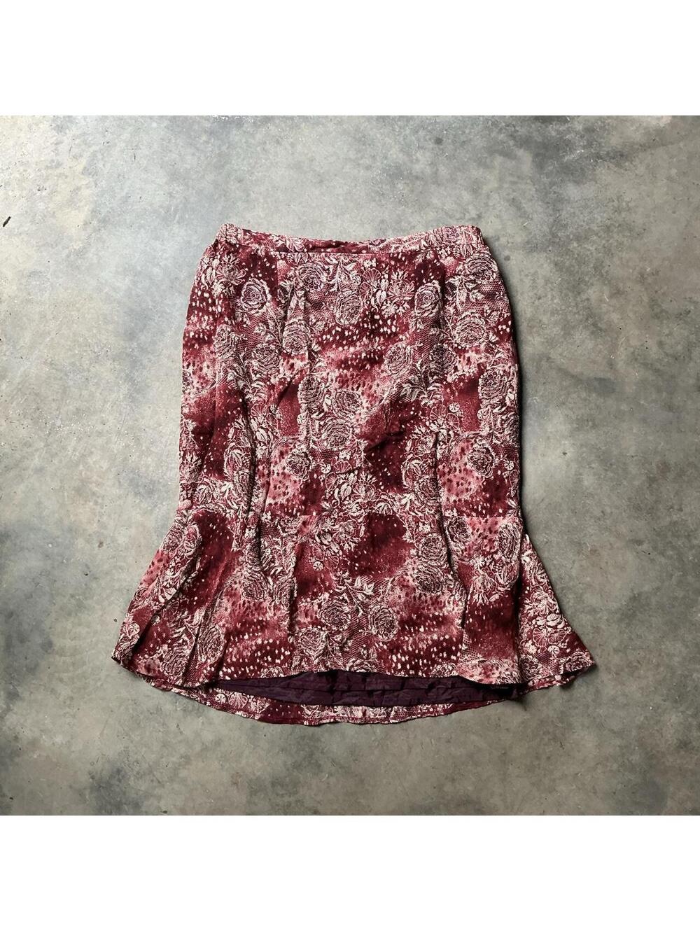 Y2K Burgundy Floral Handkerchief Hem Midi Skirt 🌹 Fairy Grunge Boho Coquette
